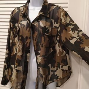 Dots Sheer Camouflage Button-Up Shirt Size XL
